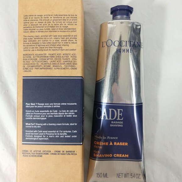 L'Occitane CADE Men's Rich Shaving Cream Tube 5.4 oz / 150 ml NIB - Picture 2 of 5